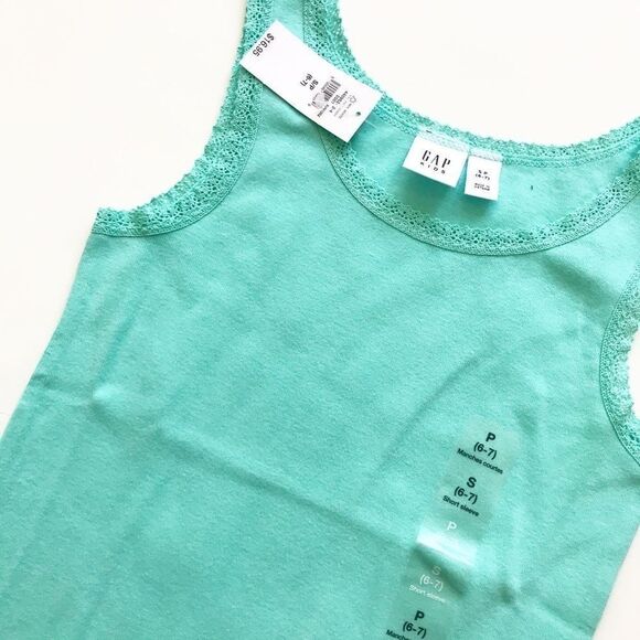 Gapkids NWT Aqua green lace hem tank S(6-7Y) - Picture 2 of 4